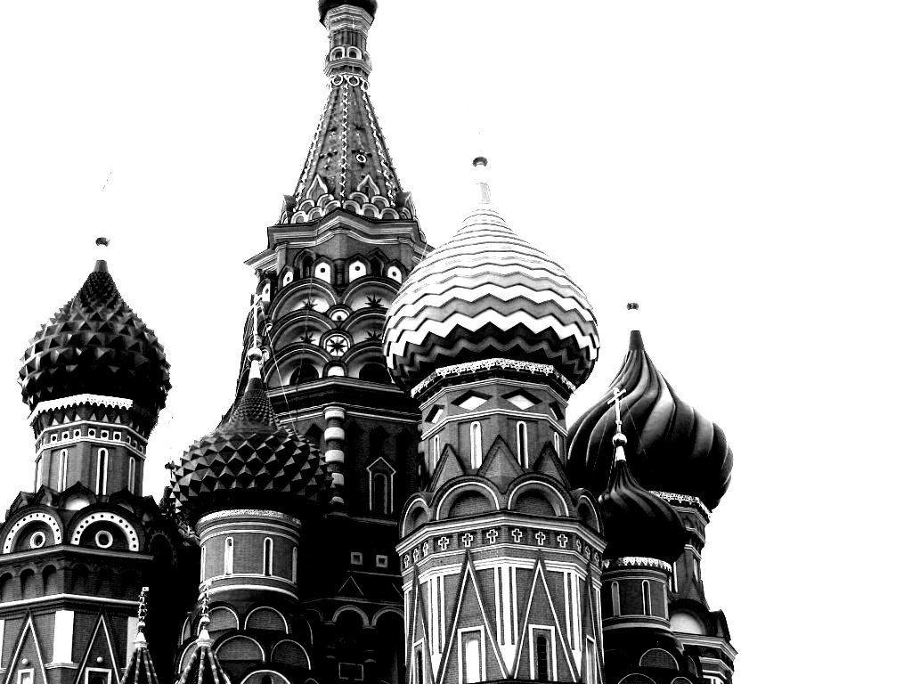 tight shot of Saint Basil's Cathedral spires in Moscow